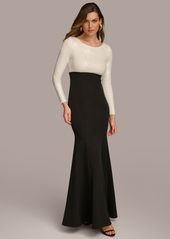 DKNY Donna Karan Women's Long-Sleeve Sequin Top Gown - Ivory/Black
