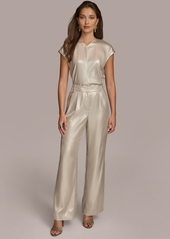 DKNY Donna Karan Women's Metallic Wide-Leg Pants - Silver