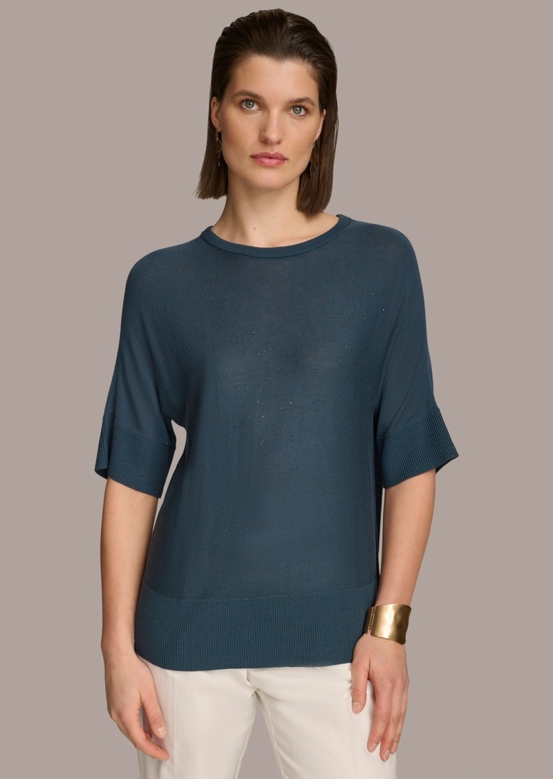 DKNY Donna Karan Women's Mini-Sequin Short-Sleeve Sweater - Tide Navy