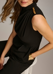 DKNY Donna Karan Women's Mock-Neck Sleeveless Straight-Leg Jumpsuit - Black