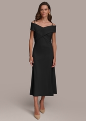 DKNY Donna Karan Women's Off-The-Shoulder Crossover Midi Dress - Black