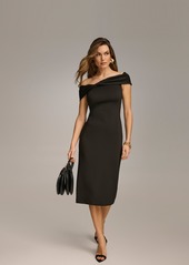 DKNY Donna Karan Women's Off-The-Shoulder Midi Sheath Dress - Black
