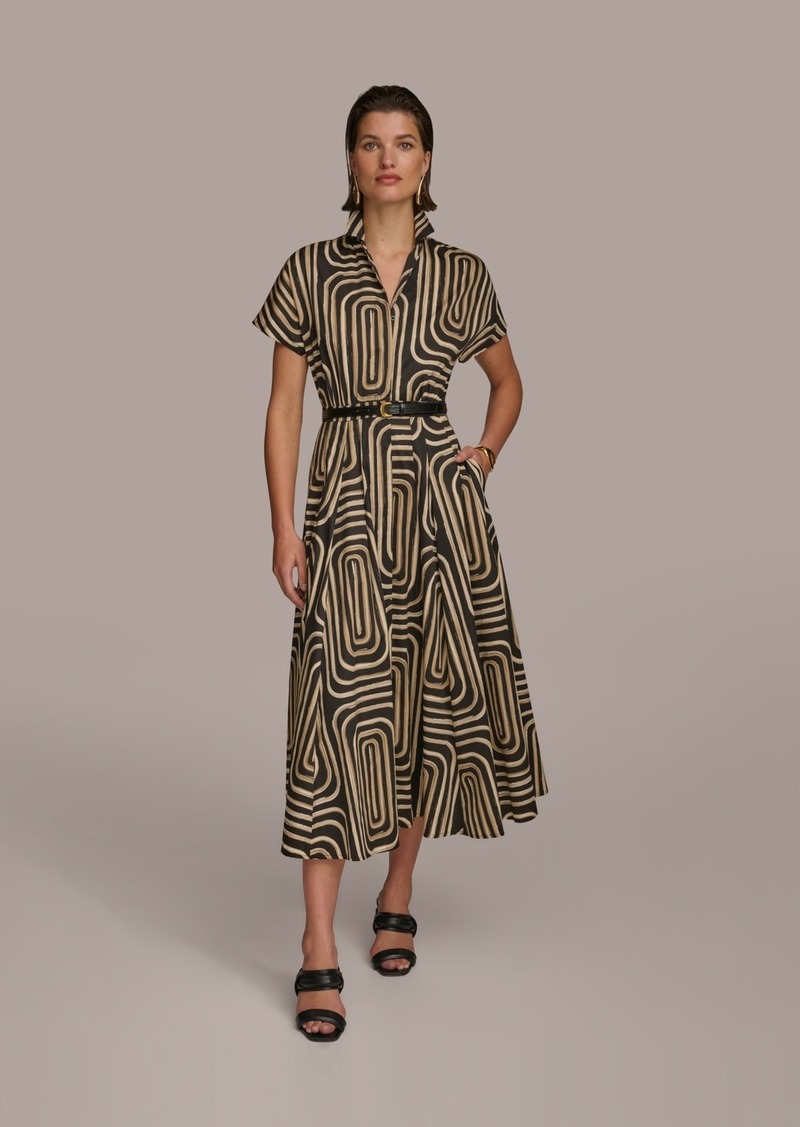 DKNY Donna Karan Women's Printed Belted Shirtdress - Black/Fawn Multi