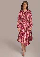 DKNY Donna Karan Women's Printed Button-Front Belted Dress - Cactus Flower