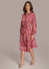 DKNY Donna Karan Women's Printed Button-Front Belted Dress - Cactus Flower