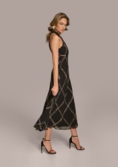 DKNY Donna Karan New York Women's Printed Chiffon Halter-Neck Dress - Black Fawn