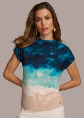 DKNY Donna Karan Women's Printed Short-Sleeve Top - Lagoon Multi