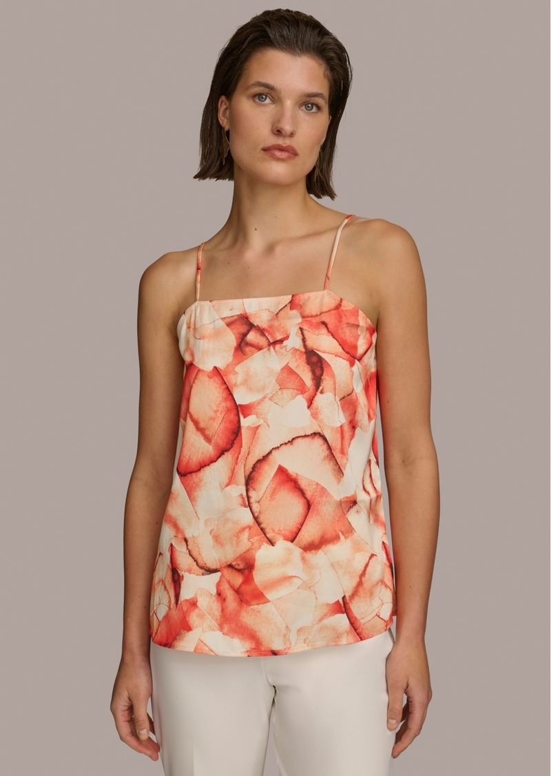 DKNY Donna Karan Women's Printed Square-Neck Tank Top - Terrctta M