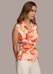 DKNY Donna Karan Women's Printed Wrap-Front Blouse - Terracot M