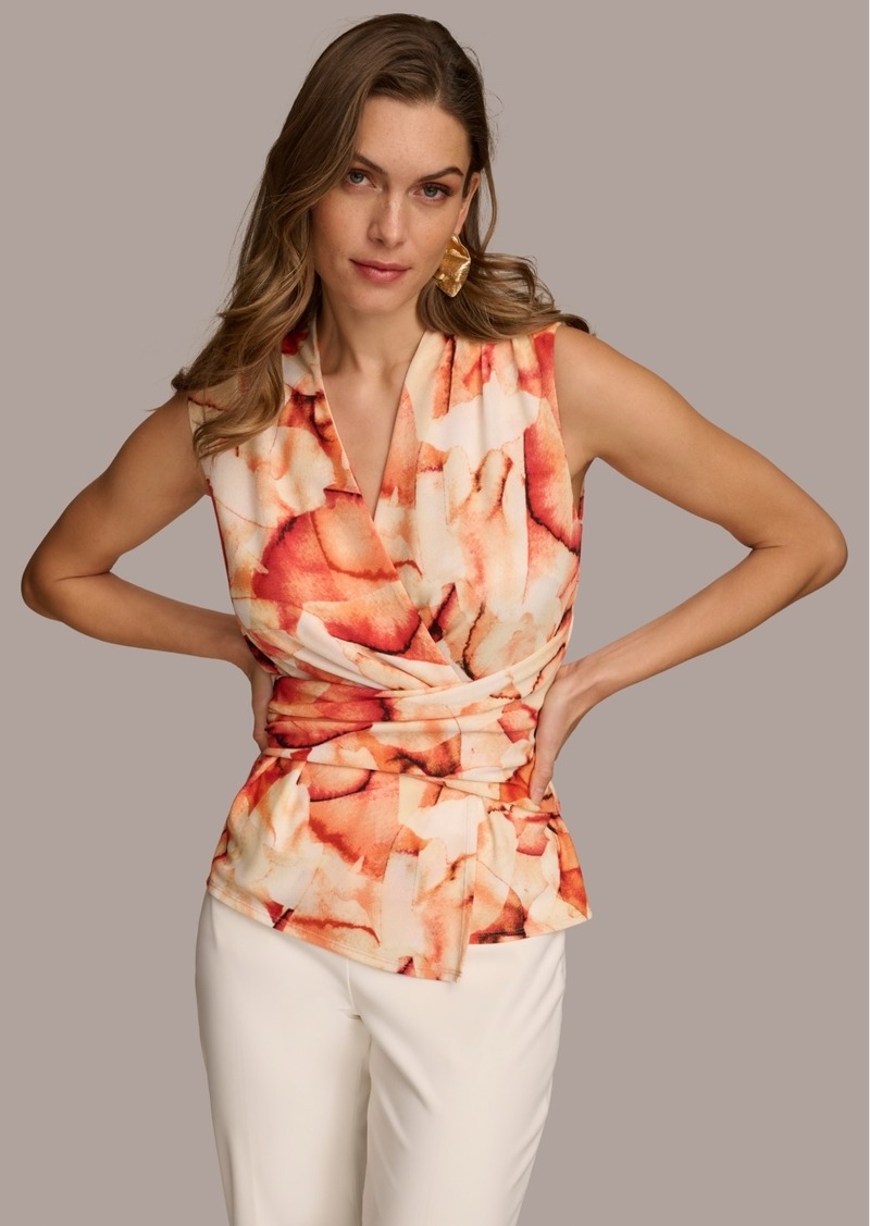 DKNY Donna Karan Women's Printed Wrap-Front Blouse - Terracot M