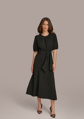 DKNY Donna Karan Women's Puff-Sleeve Belted A-Line Dress - Black