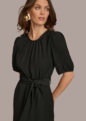 DKNY Donna Karan Women's Puff-Sleeve Belted A-Line Dress - Black