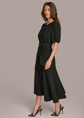 DKNY Donna Karan Women's Puff-Sleeve Belted A-Line Dress - Black