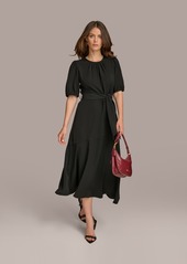 DKNY Donna Karan Women's Puff-Sleeve Belted A-Line Dress - Black