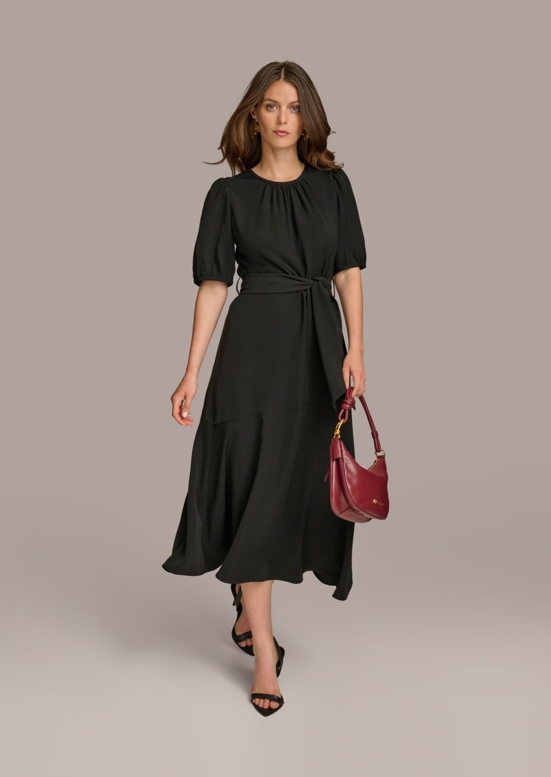 DKNY Donna Karan Women's Puff-Sleeve Belted A-Line Dress - Black