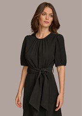 DKNY Donna Karan Women's Puff-Sleeve Belted A-Line Dress - Black