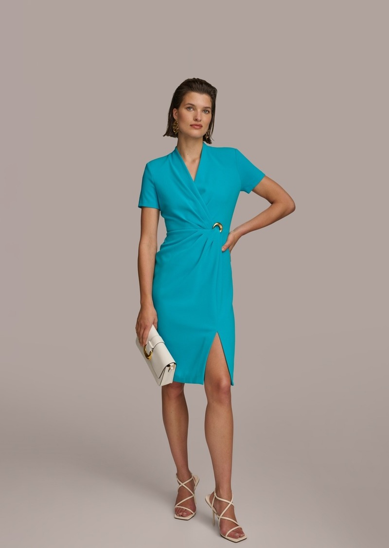 DKNY Donna Karan Women's Ruched O-Ring Sheath Dress - Lagoon