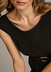DKNY Donna Karan Women's Scoop Neck Sleeveless Belted Jumpsuit - Black