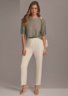 DKNY Donna Karan Womens Short Sleeve Sequin Sweater Belted Slim Leg Pant