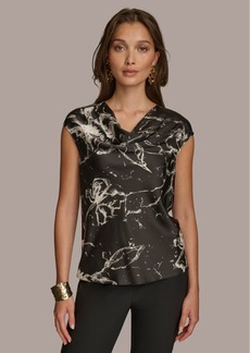 DKNY Donna Karan Women's Sleeveless Cowlneck Blouse - Black Multi