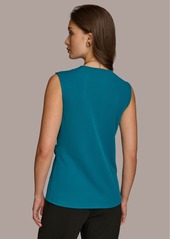 DKNY Donna Karan Women's Sleeveless Faux-Wrap Blouse - Empire Teal