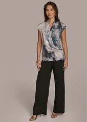 DKNY Donna Karan Women's Sleeveless Faux-Wrap Blouse - Peacock Multi