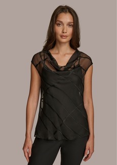 DKNY Donna Karan Women's Sleeveless Sheer Cowlneck Blouse - Black