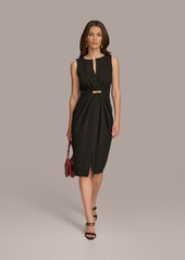 DKNY Donna Karan Women's Split-Neck Ruched Hardware-Trim Dress - Black