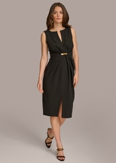 DKNY Donna Karan Women's Split-Neck Ruched Hardware-Trim Dress - Black