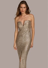 DKNY Donna Karan Women's Strapless Sequin Gown - Fawn/Silver