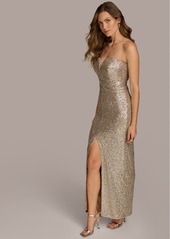 DKNY Donna Karan Women's Strapless Sequin Gown - Fawn/Silver