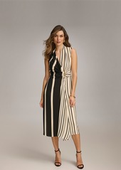 DKNY Donna Karan Women's Striped Side-Bar Midi Dress - Black Parchment