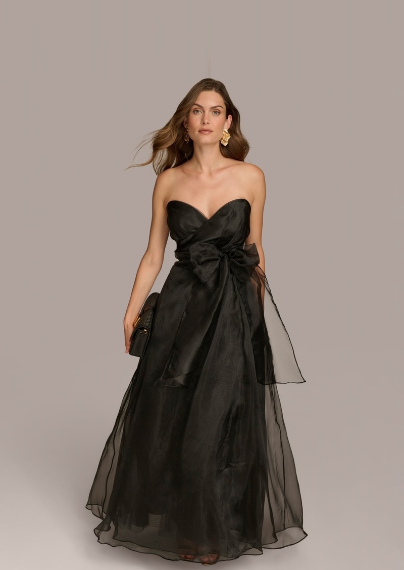 DKNY Donna Karan Women's Sweetheart Neck Strapless Chiffon Dress - Black