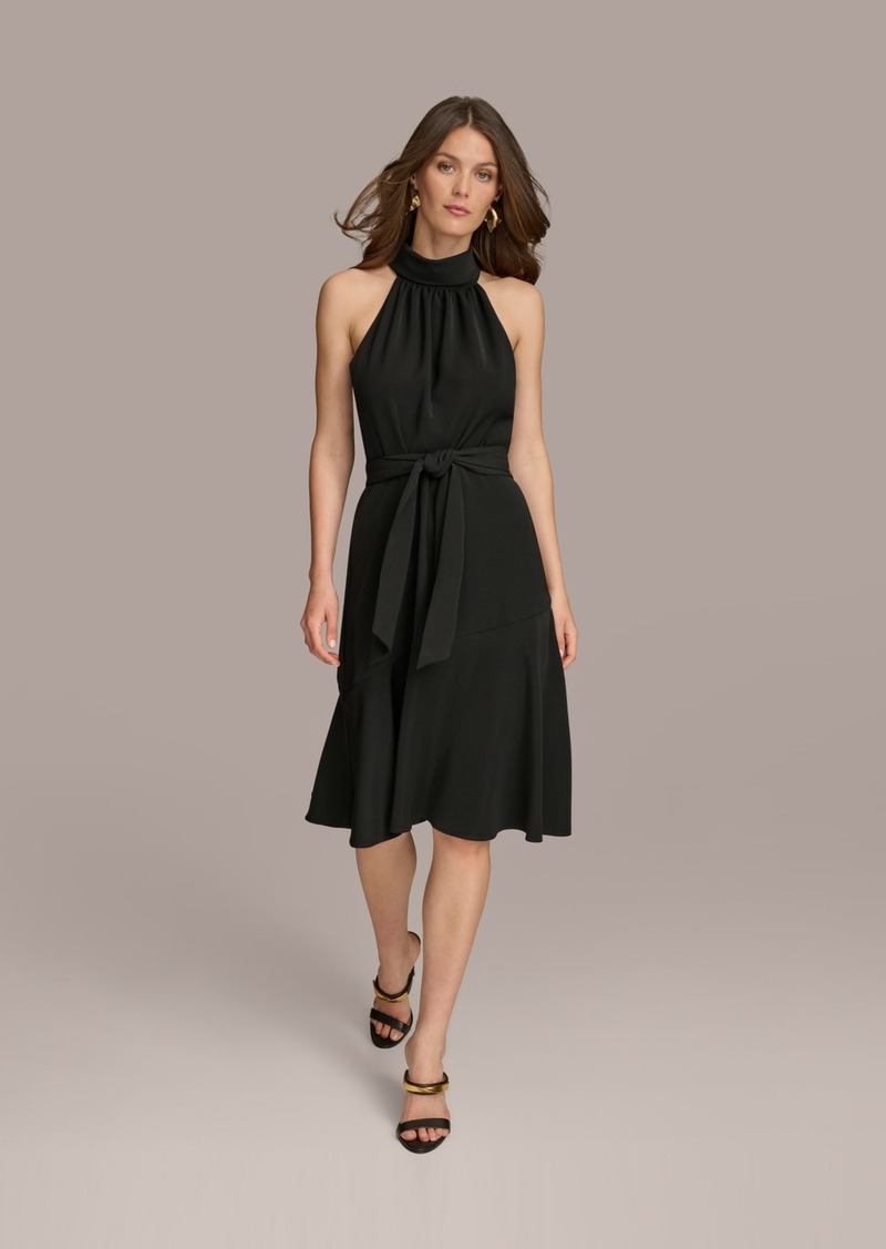 DKNY Donna Karan Women's Tie-Waist Halter-Neck Midi Dress - Black