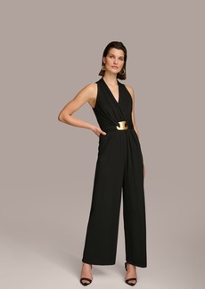 DKNY Donna Karan Women's V-Neck Hardware Sleeveless Jumpsuit - Black