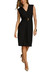 DKNY Donna Karan Women's V-Neck O-Ring Twist-Front Dress - Black