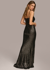DKNY Donna Karan Women's V-Neck Sequin Gown - Black