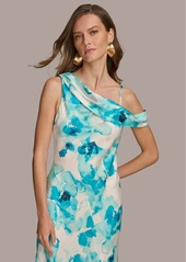 DKNY Donna Karen Women's Printed One-Shoulder Draped Gown - Wave