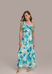 DKNY Donna Karen Women's Printed One-Shoulder Draped Gown - Wave