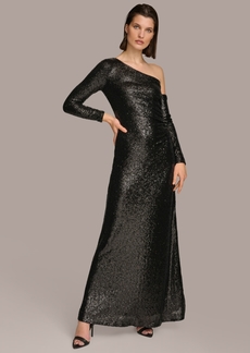 DKNY Donna Karan Women's Sequin One-Shoulder Gown Dress - Black