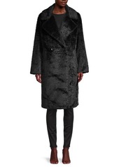 DKNY Double-Breasted Faux Fur Coat