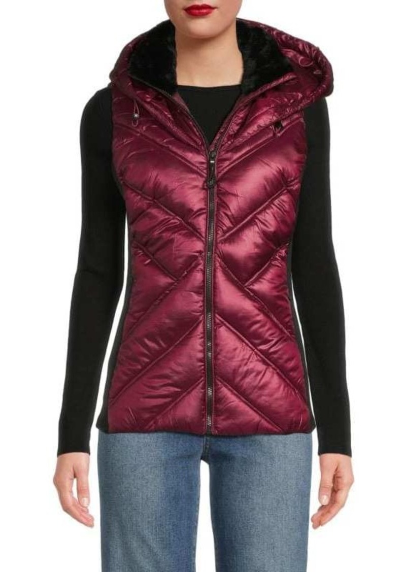 DKNY Faux Fur Quilted Hooded Vest