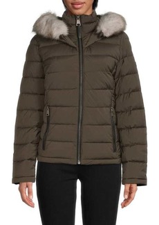 DKNY Faux Fur Trim Hooded Puffer Jacket
