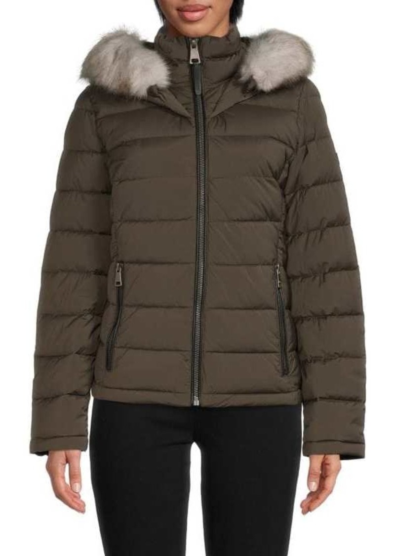 DKNY Faux Fur Trim Hooded Puffer Jacket