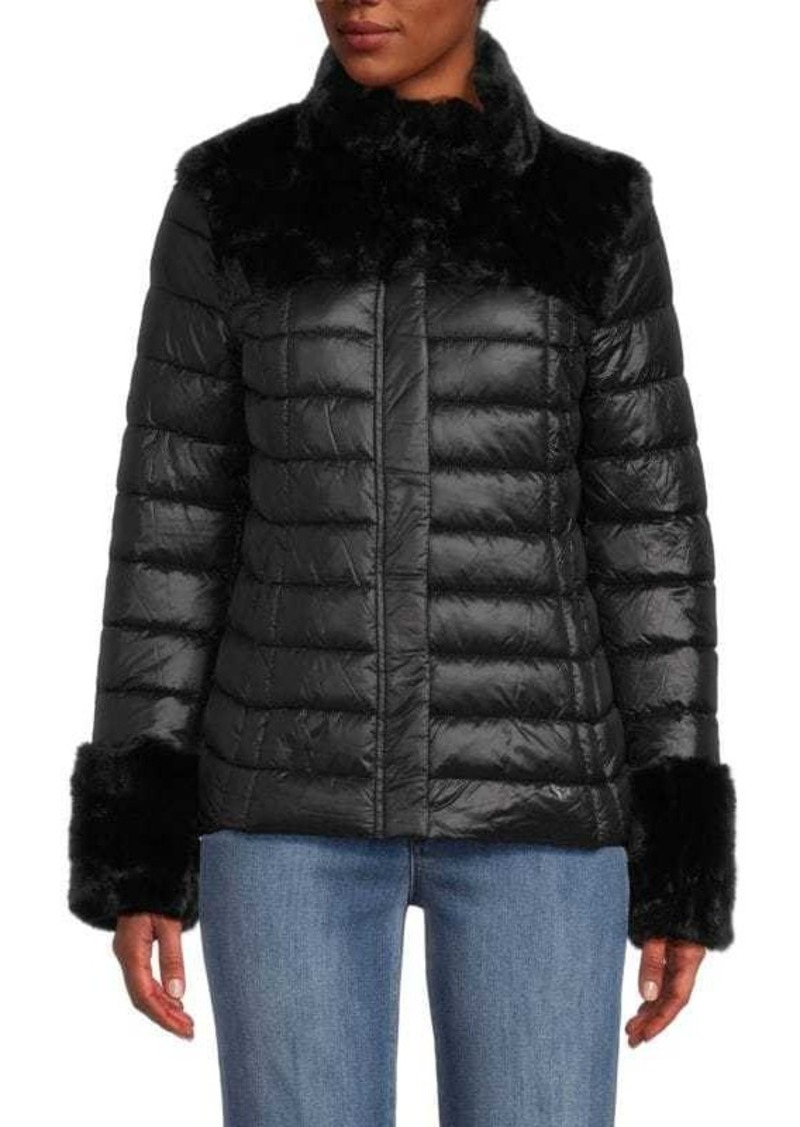 DKNY Faux Fur Trim Puffer Jacket