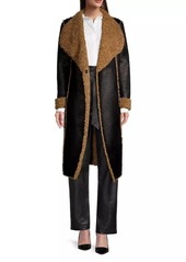 DKNY Faux-Fur-Trimmed Vegan-Leather Tie-Waist Coat