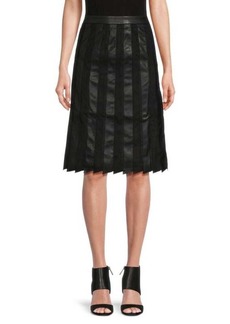 DKNY Faux Leather & Faux Suede Pleated Skirt