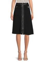 DKNY ​Faux Leather Trim A Line Skirt
