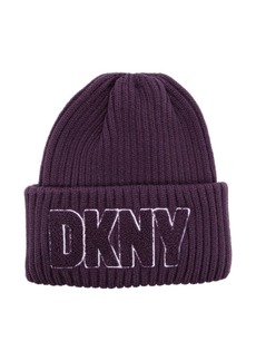 DKNY flocked-logo ribbed-knit beanie
