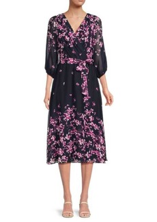 DKNY Floral Belted Midi Dress